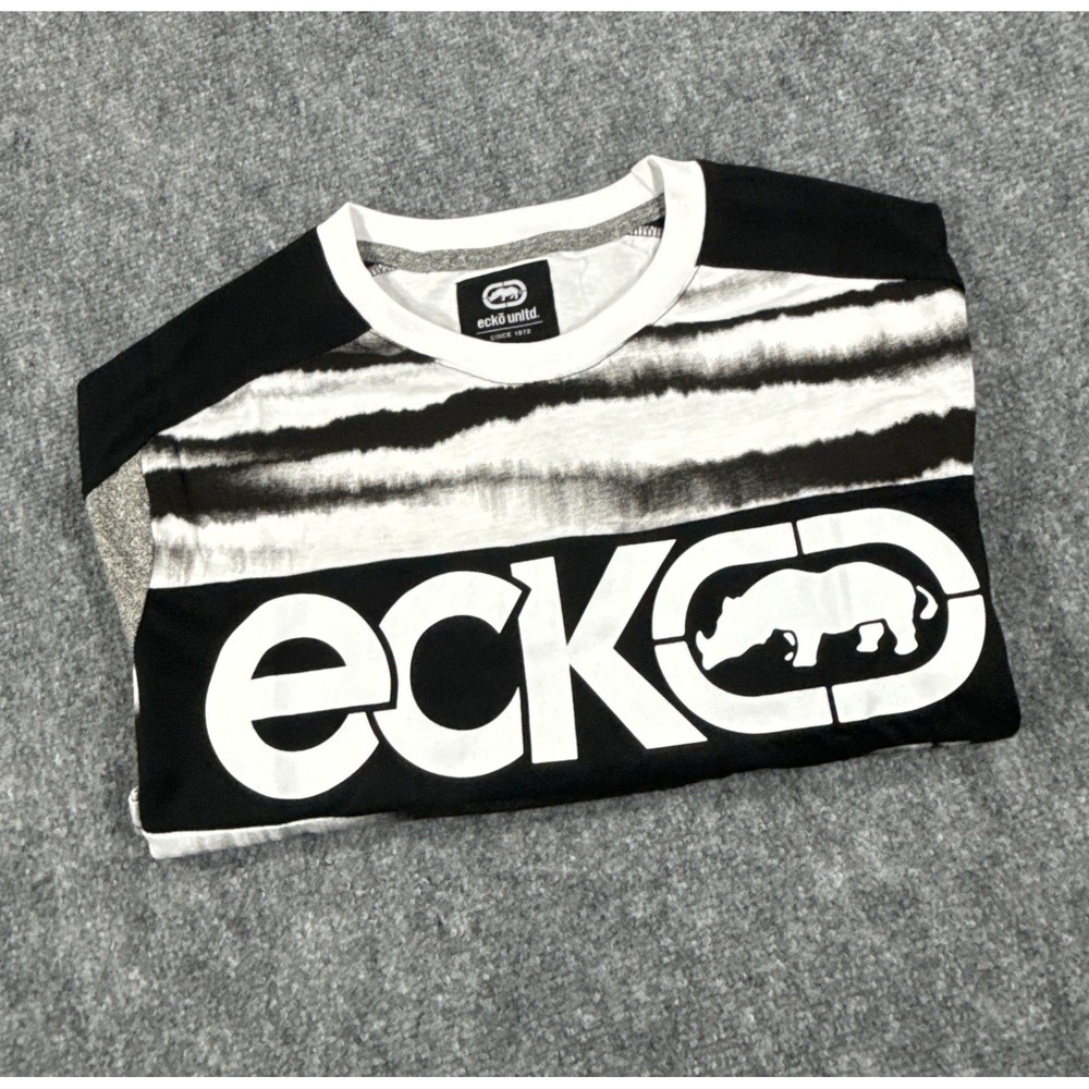 Ecko‎ Unltd Mens Large White Black Tie Dye Graphic Short Sleeve T Shirt NWT